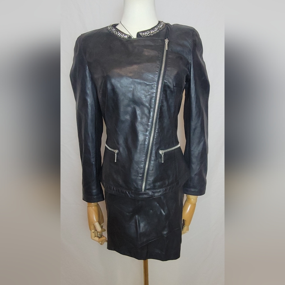 ZaraTrafaluc Black Leather Biker Asymmetric Jacket Cropped, size Small